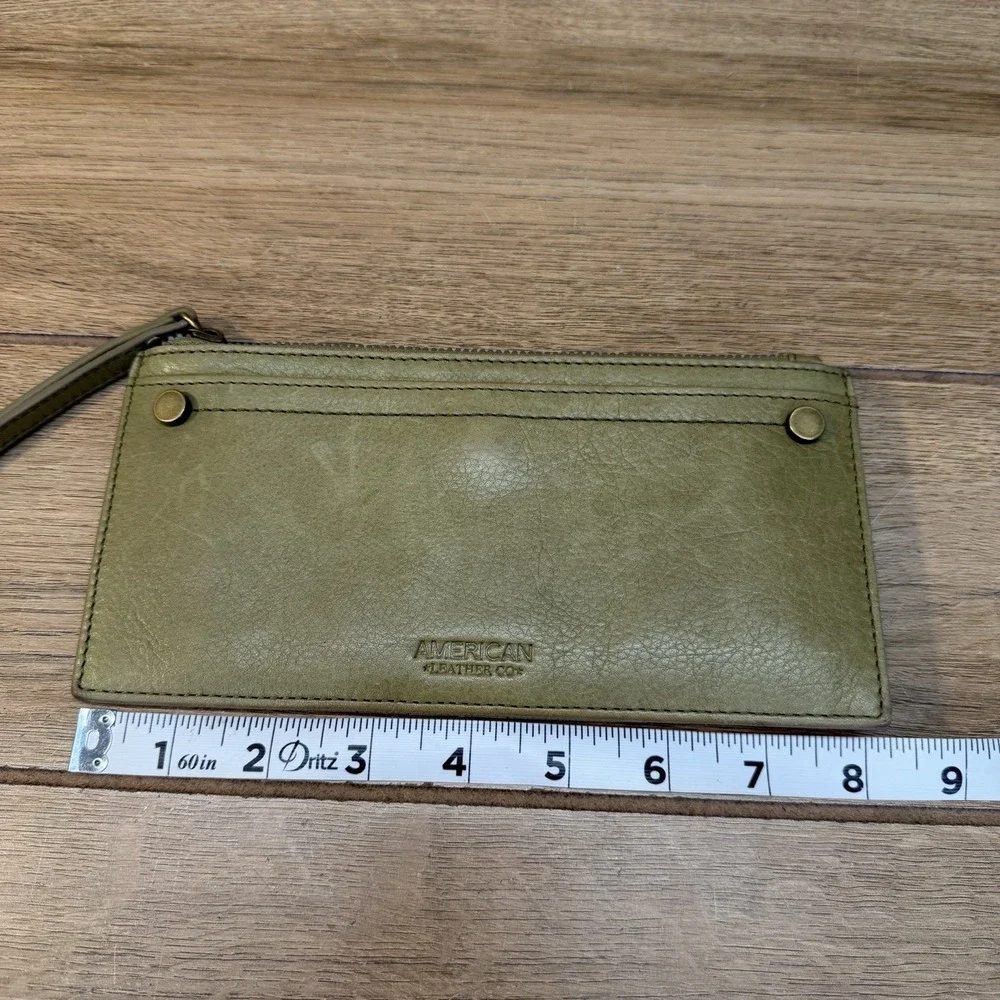 American Leather Co Wristlet Wallet RFID Blocking Credit Card Folding Green